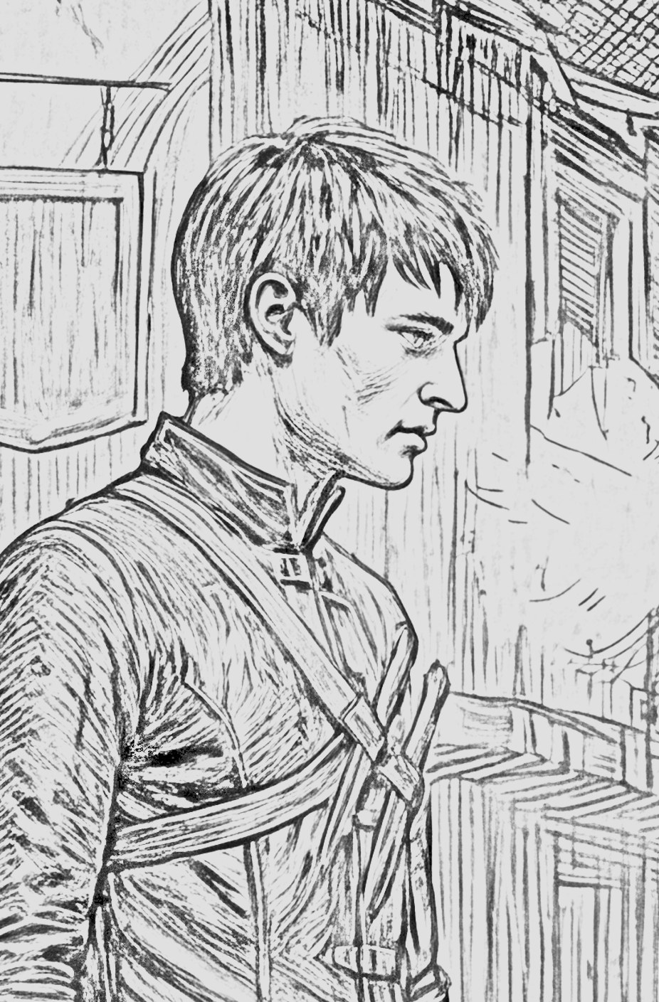 Second example, stage 2: hand-traced linework using a lightbox technique
