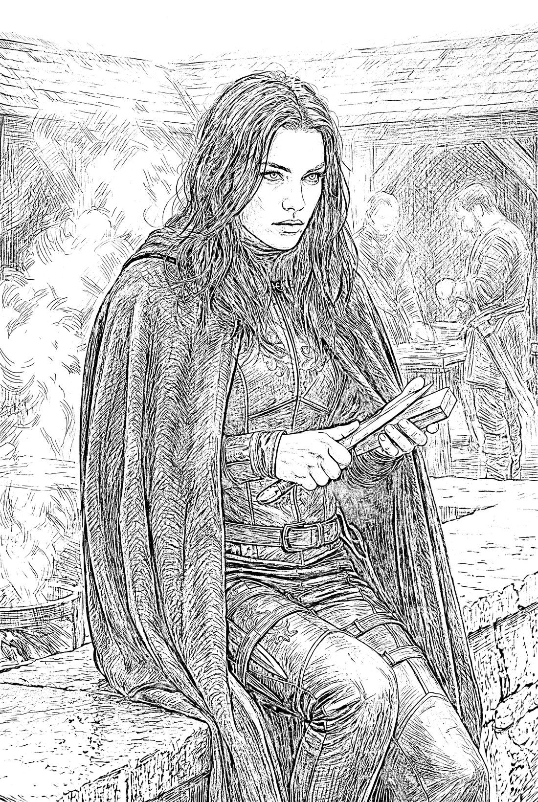 Chapter 4 art, stage 2: hand-traced linework using a lightbox technique